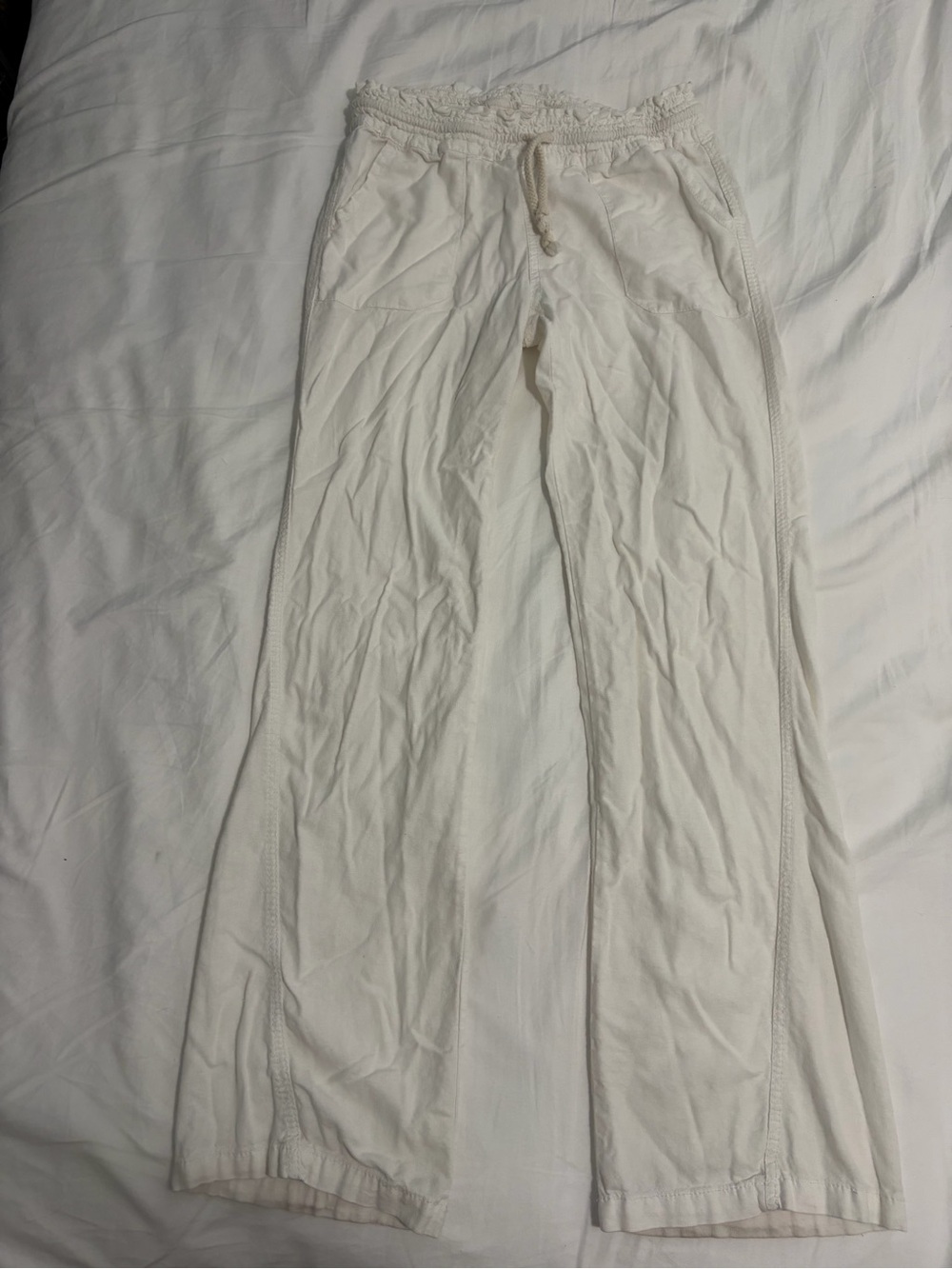 Wide Leg Drawstring Pants - White